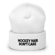 Hockey Hair Don't Care White Beanie