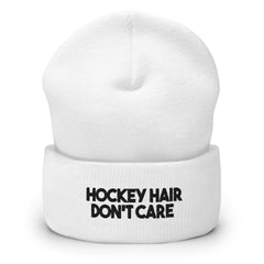 Hockey Hair Don't Care White Beanie